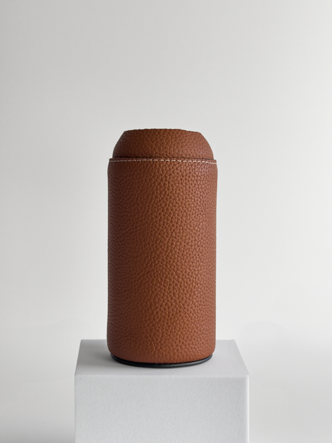 COGNAC leather bottle sleeve for NAAL glass water bottle - NAAL